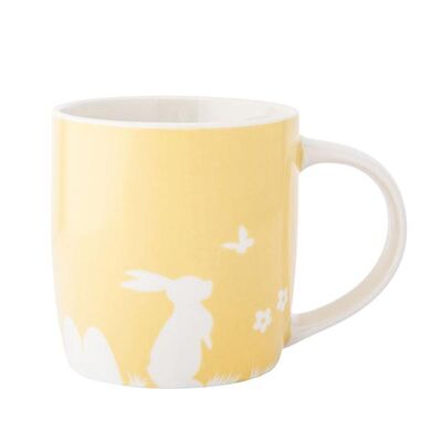 Kubek porcelanowy szeroki 360 ml zajączek z motylem żółty