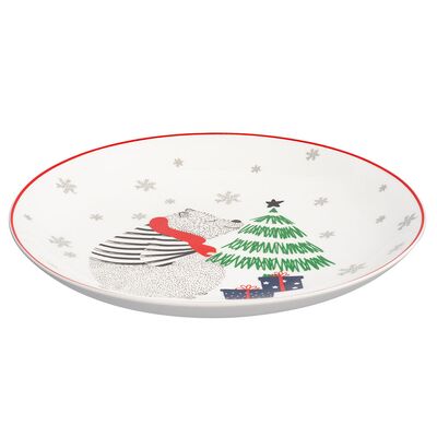 Talerz deserowy Winter friends porcelanowy 21 cm niedźwiadek biały