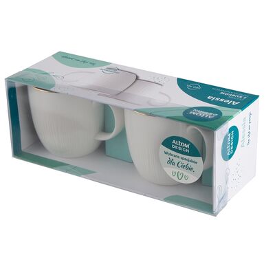 Zestaw 2 kubków porcelanowych Alessia złota linia gift box beżowy
