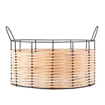 Koszyk metalowy ze słomkowym wykończeniem 40 x 26,5 x 24,5 cm beżowy