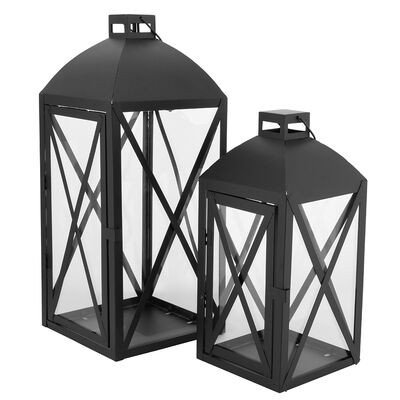 Komplet 2 latarenek metalowych 16,5 x 16,5 x 38 cm + 13,5 x 13,5 x 29 cm czarny