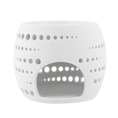 Kominek porcelanowy zapachowy dekorowany w kropki 10,5 x 10,5 x 8,5 cm biały