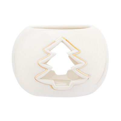 Świecznik porcelanowy choinka ze złotem 9 x 9 x 6 cm biały
