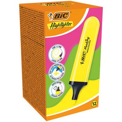 Zakreślacz żółty neon BIC Flat Highlighter 12 sztuk