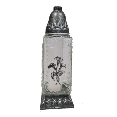 Znicz szklany LW L-1430 kalia 11 x 31 cm 36 h srebrny