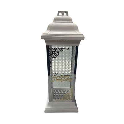 Znicz szklany LS-2 kapliczka Kochamy Pamiętamy 25 x 14 cm biały