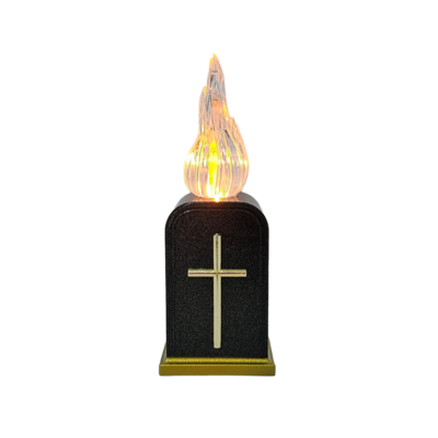 Wkład LED memorial 16 cm, efekt płomienia , aplikacja krzyż + napis, CORTINA POLAND