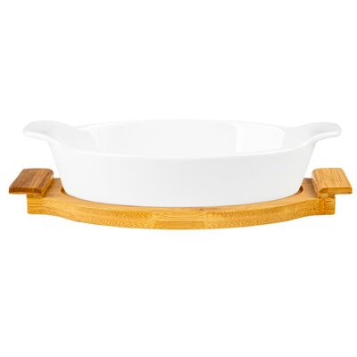 Naczynie ceramiczne Modeno na podstawie bambusowej owalne 33,5 cm biały