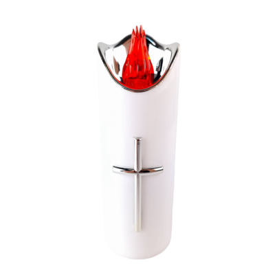 Świeca LED Rico z krzyżem 15 cm biało-srebrny