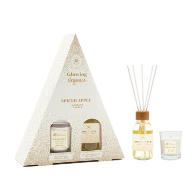 Zestaw świąteczny Glowing elegance Spiced Apple dyfuzor 95 ml + świeca w szkle