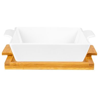 Naczynie ceramiczne Modeno na podstawie bambusowej kwadratowe 26 x 26 cm biały