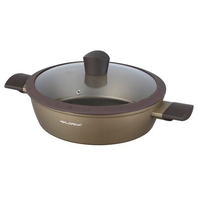 Patelnia głęboka aluminiowa Cava z pokrywką 28 cm 3,3 l złoty