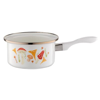 Rondel emaliowany prosty Grzybki 16 cm 1150 ml biały