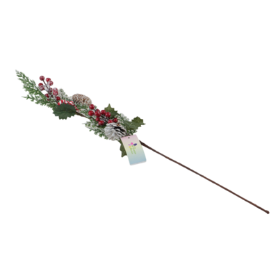 Gałązka ozdobna z szyszkami i ostrokrzewem 70 cm