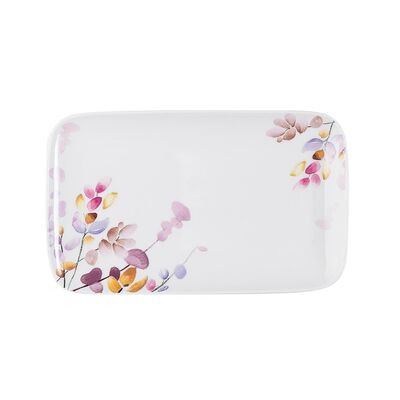 Talerz prostokątny Japandi 22,5 x 12,5 cm kwiaty biały