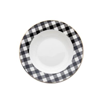 Talerz głęboki Winter Glam Grid 21,5 cm kratka czarno-biały