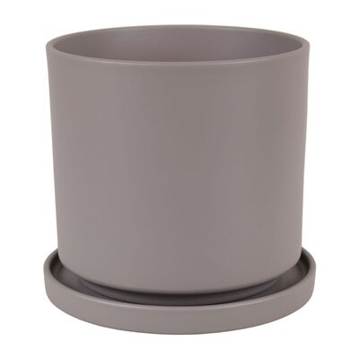 Doniczka cylinder 19 cm + podstawka matowy szary