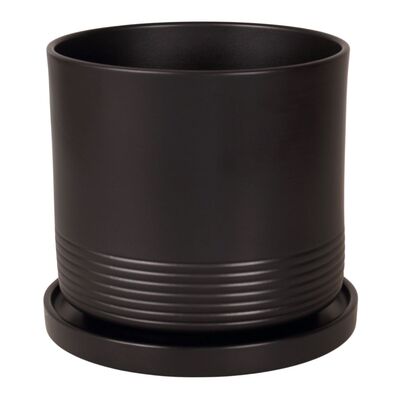 Doniczka cylinder Rille 19 cm + podstawka matowy czarny