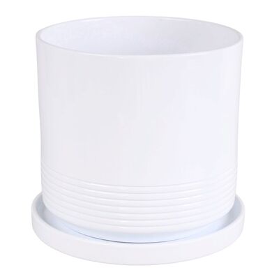Doniczka cylinder Rille 19 cm + podstawka biały