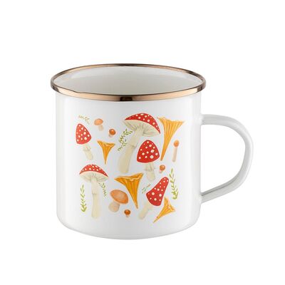 Kubek emaliowany prosty Grzybki 500 ml biały