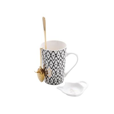 Kubek z zaparzaczem Glitz 350 ml czarno-biały