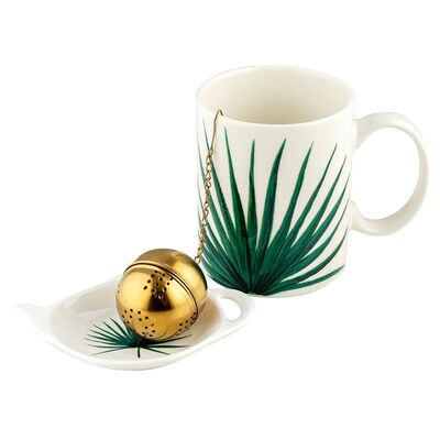 Kubek do ziół Tropic z podstawką i zaparzaczem 350 ml biało-zielony