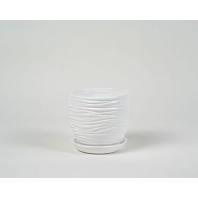 Doniczka ceramiczna Fala z podstawkiem 19 cm biały