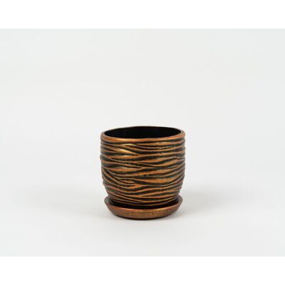 Doniczka ceramiczna Fala z podstawkiem 19 cm miedziano-złoty