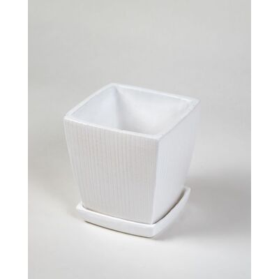 Doniczka ceramiczna Kwadrat z podstawkiem 24 cm biały
