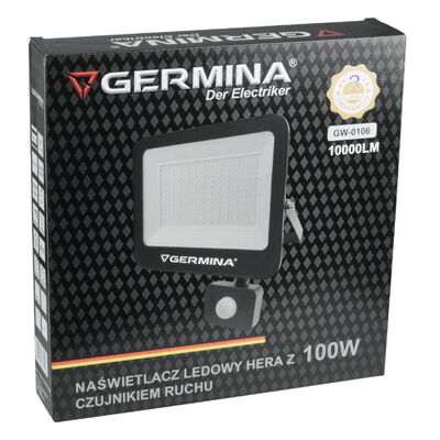 Naświetlacz LED z czujnikiem ruchu 100 W 10000 lm 6400 K IP65 hera germina