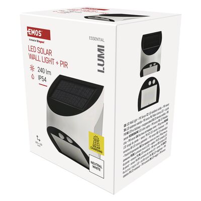 Oprawa elewacyjna LED garden lumi solarna z pir 240 lm biała neutralna
