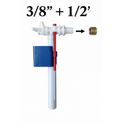 Zawór napełniający uniwersalny boczny 3/8" gwint plastikowy + 1/2" gwint mosiężny