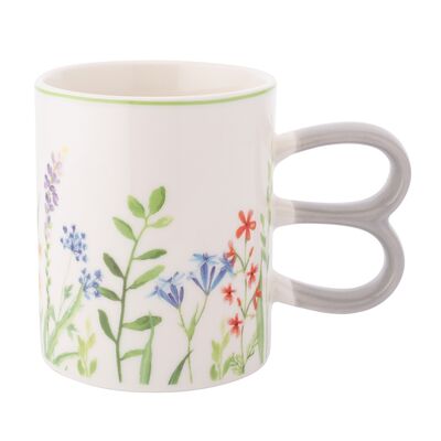Kubek porcelanowy w kwiatki z uszami zająca 370 ml biały