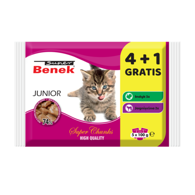 Karma mokra dla kota JUNIOR 4+1 x 100 g Benek