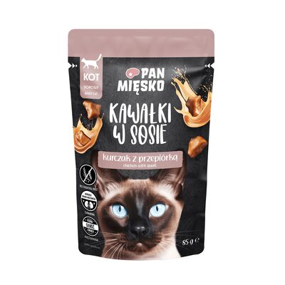 Karma mokra dla kota kawałki w sosie kurczak z przepiórką 85 g Pan Mięsko