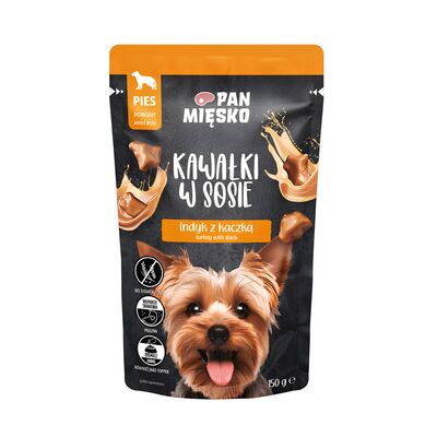 Karma mokra dla psa kawałki w sosie indyk z kaczką 150 g Pan Mięsko