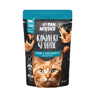 Karma mokra dla kota kawałki w sosie indyk z tuńczykiem 85 g Pan Mięsko