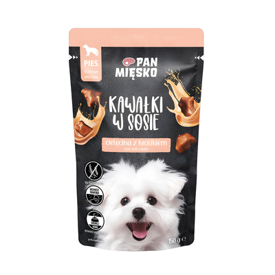 Karma mokra dla psa kawałki w sosie cielęcina / królik 150 g Pan Mięsko