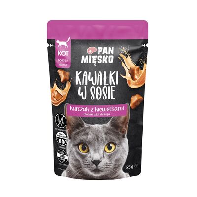 Karma mokra dla kota kawałki w sosie kurczak z krewetkami 85 g Pan Mięsko