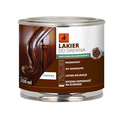Lakier akrylowo-poliuretanowy do drewna 200 ml matowy metal DRAGON