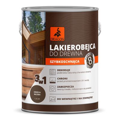 Lakierobejca do drewna szybkoschnąca 2,5 l orzech włoski DRAGON