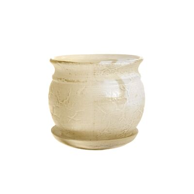 Doniczka ceramiczna z podstawką kamień 27 x 30 cm krem połysk symbol 815