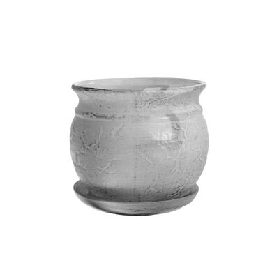 Doniczka ceramiczna z podstawką kamień 35 x 39 cm szary połysk symbol 816