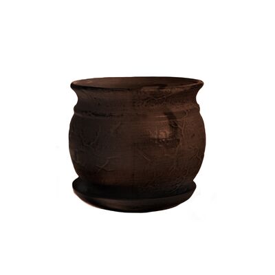 Doniczka ceramiczna z podstawką kamień 35 x 39 cm brąz połysk symbol 816