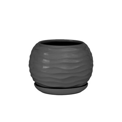 Doniczka ceramiczna z podstawką kula duna 16 x 14 cm grafit połysk symbol 2024