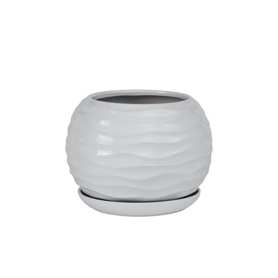 Doniczka ceramiczna z podstawką kula duna 16 x 14 cm szary połysk symbol 2024