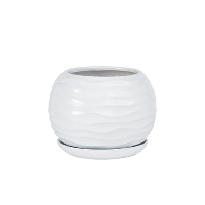 Doniczka ceramiczna z podstawką kula duna 29 x 23 cm biały połysk symbol 2028