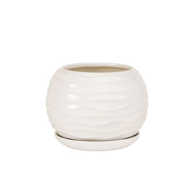 Doniczka ceramiczna z podstawką kula duna 16 x 14 cm krem połysk symbol 2024