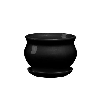 Doniczka ceramiczna z podstawką kokarda 13 x 17,5 cm czarny połysk symbol 661