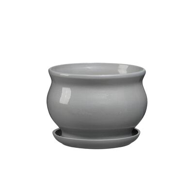 Doniczka ceramiczna z podstawką kokarda 13 x 17,5 cm szary połysk symbol 661